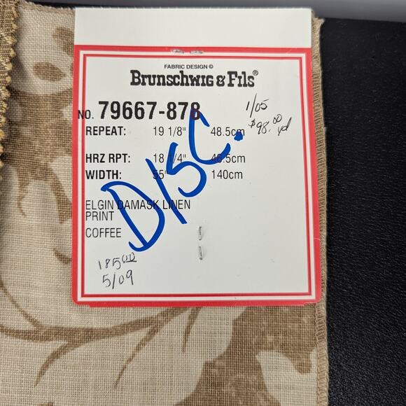 Brunschwig & Fils Linen Damask Fabric Sample Coffee Brown Craft Material Boho - Picture 4 of 5